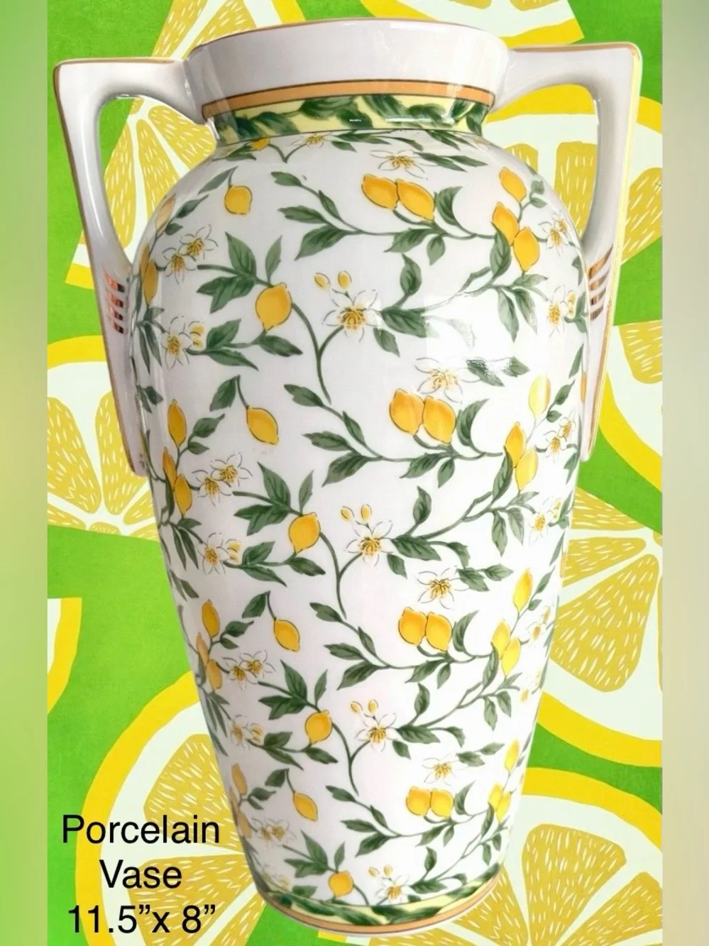 Lemon Motif Porcelain Vase Like New Condition